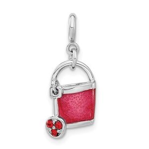 925 Sterling Silver Preciosa Crystal and red Enameled Bucket & Shovel Charm